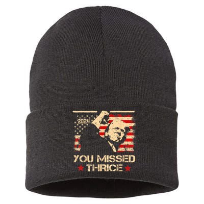 You Missed Thrice Trump Western Cowboy Three Times Us Flag Sustainable Knit Beanie