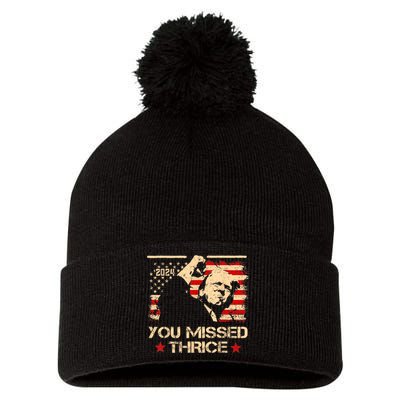 You Missed Thrice Trump Western Cowboy Three Times Us Flag Pom Pom 12in Knit Beanie