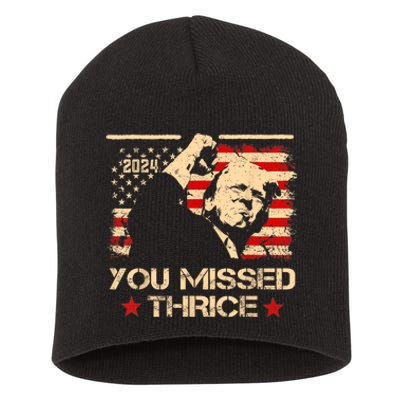 You Missed Thrice Trump Western Cowboy Three Times Us Flag Short Acrylic Beanie