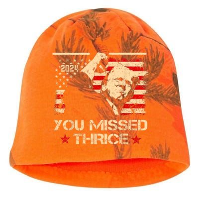 You Missed Thrice Trump Western Cowboy Three Times Us Flag Kati - Camo Knit Beanie