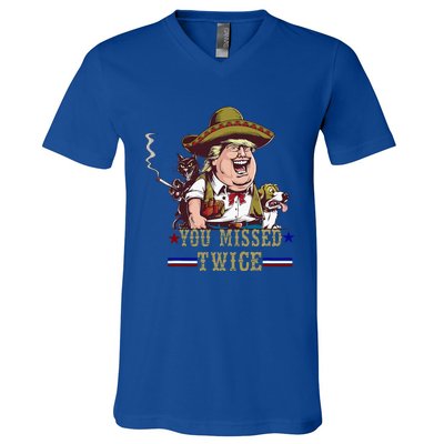 You Missed Twice Cow Western Trump 2024 Cats Dogs V-Neck T-Shirt