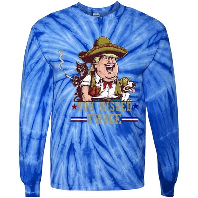 You Missed Twice Cow Western Trump 2024 Cats Dogs Tie-Dye Long Sleeve Shirt