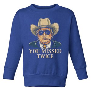 You Missed Twice Western Trump Cow Trump 2024 Us Flag Toddler Sweatshirt