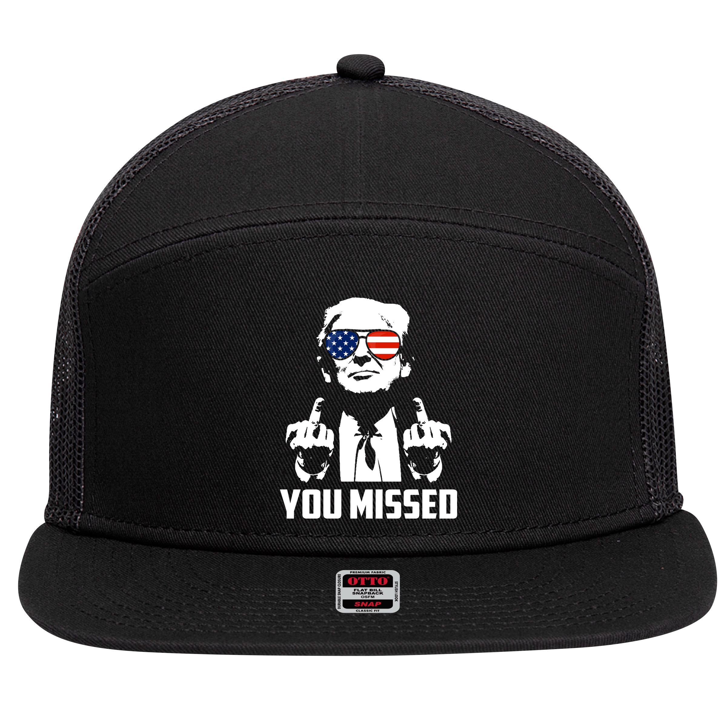You Missed Trump Middle Finger Usa Funny 7 Panel Mesh Trucker Snapback Hat
