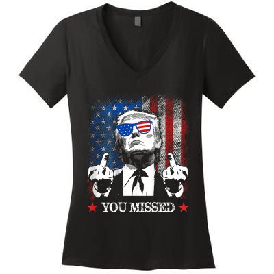 You Missed Trump 2024 Us American Flag Women's V-Neck T-Shirt