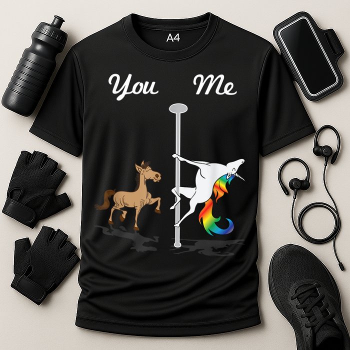 You Me Unicorn Pole Dancing Unicorn Cooling Performance Crew T-Shirt