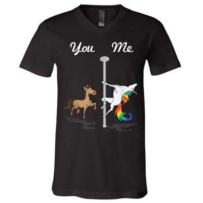 You Me Unicorn Pole Dancing Unicorn V-Neck T-Shirt