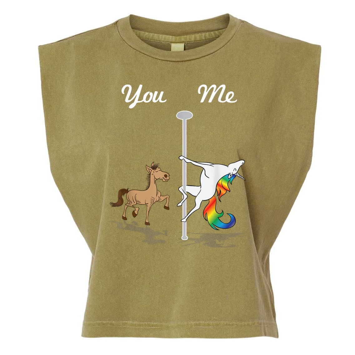 You Me Unicorn Pole Dancing Unicorn Garment-Dyed Women's Muscle Tee