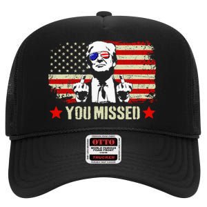 You Missed Usa Flag Donald Trump 2024 Rally Proud American Presidential Election High Crown Mesh Back Trucker Hat