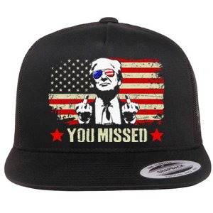 You Missed Usa Flag Donald Trump 2024 Rally Proud American Presidential Election Flat Bill Trucker Hat