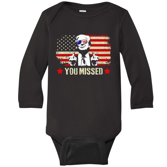 You Missed Usa Flag Donald Trump 2024 Rally Proud American Presidential Election Baby Long Sleeve Bodysuit