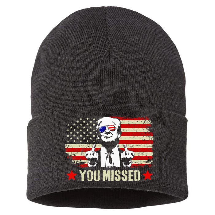 You Missed Usa Flag Donald Trump 2024 Rally Proud American Presidential Election Sustainable Knit Beanie