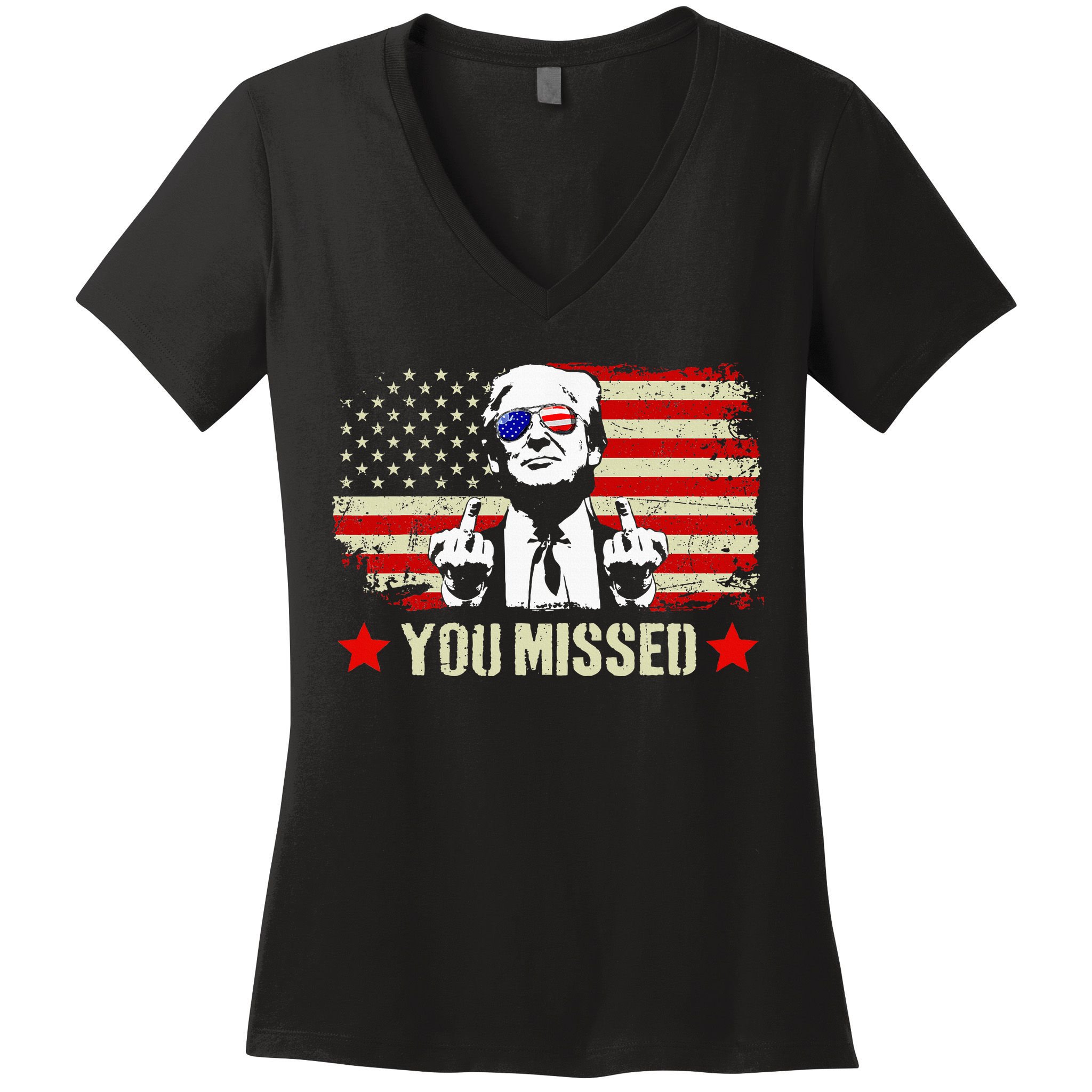 You Missed Usa Flag Donald Trump 2024 Rally Proud American Presidential Election Women's V-Neck T-Shirt