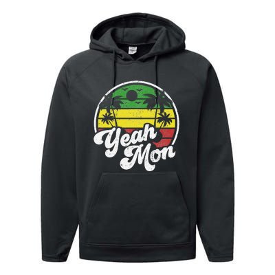 Yeah Mon Vintage Jamaica Reggae Jamaican Vacation Retro Gift Performance Fleece Hoodie