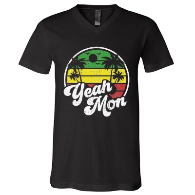 Yeah Mon Vintage Jamaica Reggae Jamaican Vacation Retro Gift V-Neck T-Shirt