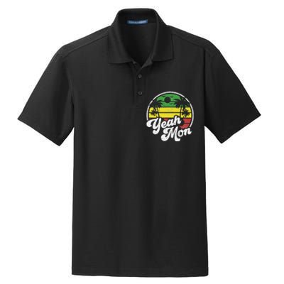 Yeah Mon Vintage Jamaica Reggae Jamaican Vacation Retro Gift Dry Zone Grid Polo