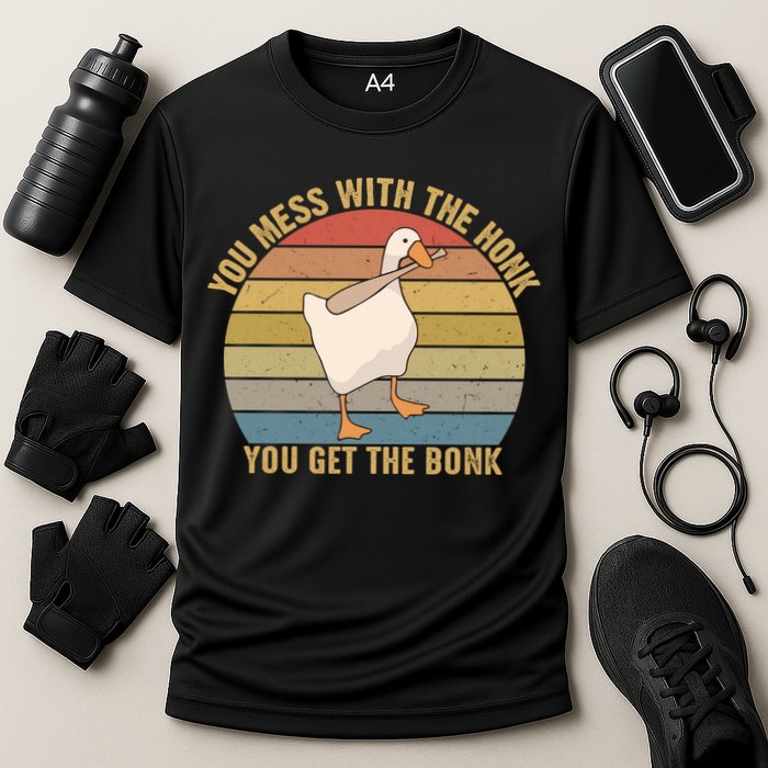 You Mess With The Honk You Get The Bonk Funny Retro Vintage Goose Performance Shirt