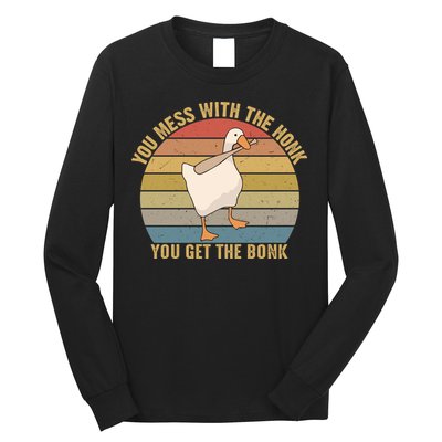You Mess With The Honk You Get The Bonk Funny Retro Vintage Goose Long Sleeve Shirt