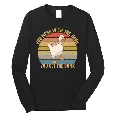 You Mess With The Honk You Get The Bonk Funny Retro Vintage Goose Long Sleeve Shirt