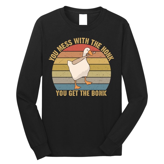 You Mess With The Honk You Get The Bonk Funny Retro Vintage Goose Long Sleeve Shirt