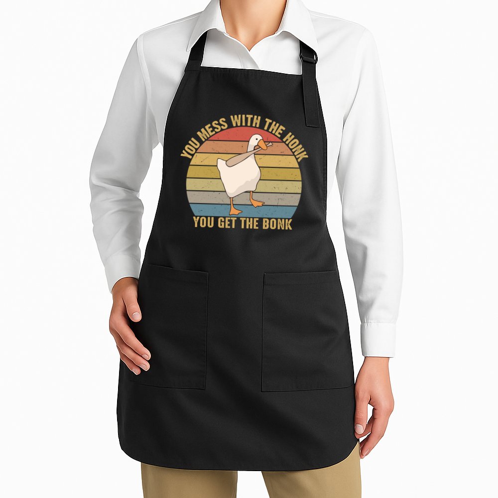 You Mess With The Honk You Get The Bonk Funny Retro Vintage Goose Apron