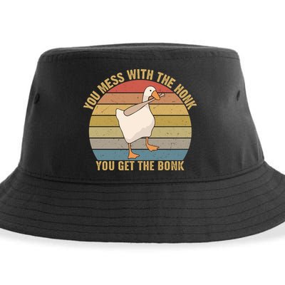 You Mess With The Honk You Get The Bonk Funny Retro Vintage Goose Sustainable Bucket Hat