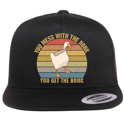 You Mess With The Honk You Get The Bonk Funny Retro Vintage Goose Flatbill Hat