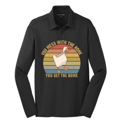 You Mess With The Honk You Get The Bonk Funny Retro Vintage Goose Silk Touch Performance Long Sleeve Polo