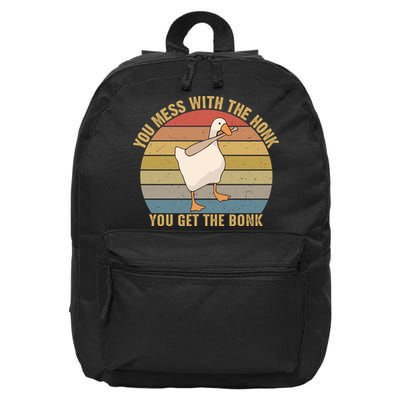 You Mess With The Honk You Get The Bonk Funny Retro Vintage Goose 16 in Basic Backpack