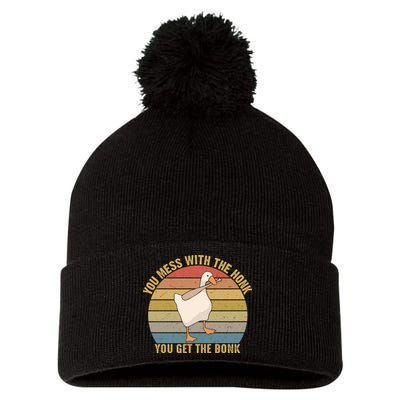 You Mess With The Honk You Get The Bonk Funny Retro Vintage Goose Pom Pom 12in Knit Beanie
