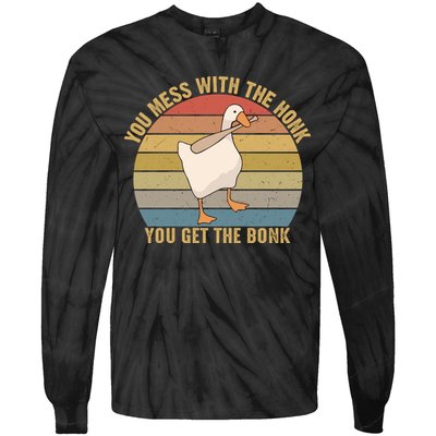You Mess With The Honk You Get The Bonk Funny Retro Vintage Goose Tie-Dye Long Sleeve Shirt