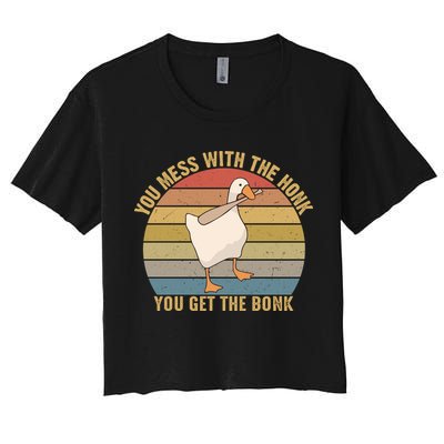 You Mess With The Honk You Get The Bonk Funny Retro Vintage Goose Crop Top
