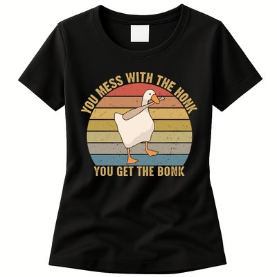 You Mess With The Honk You Get The Bonk Funny Retro Vintage Goose Womens T-Shirt