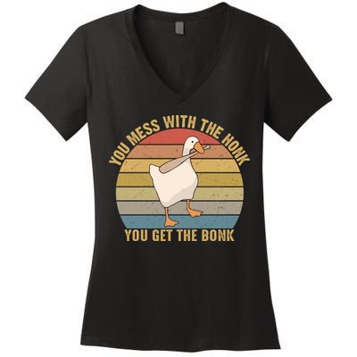 You Mess With The Honk You Get The Bonk Funny Retro Vintage Goose Women's V-Neck T-Shirt