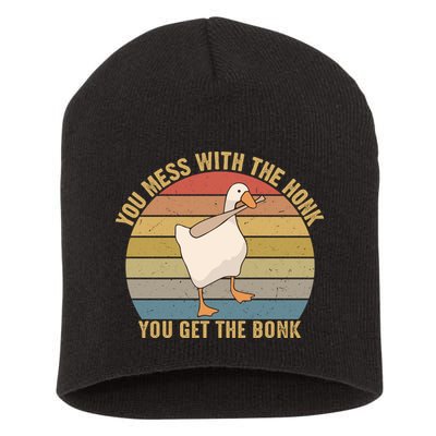 You Mess With The Honk You Get The Bonk Funny Retro Vintage Goose Short Acrylic Beanie