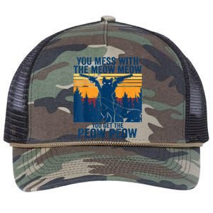 You Mess With The Meow Meow You Get The Peow Peow Funny Cat Meow Meow Retro Rope Trucker Hat Cap