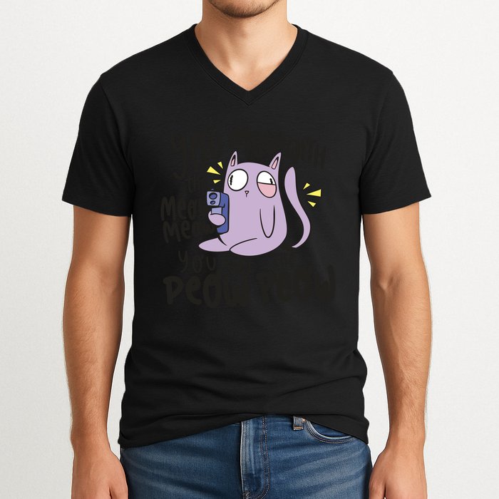 You Mess With The Meow Funny Cat V-Neck T-Shirt