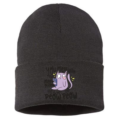You Mess With The Meow Funny Cat Sustainable Knit Beanie