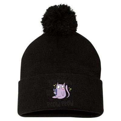 You Mess With The Meow Funny Cat Pom Pom 12in Knit Beanie