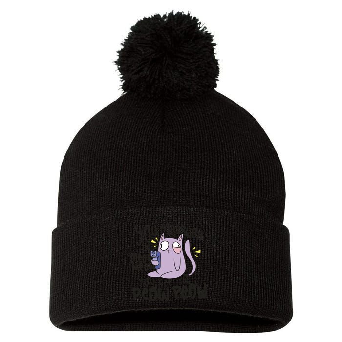 You Mess With The Meow Funny Cat Pom Pom 12in Knit Beanie