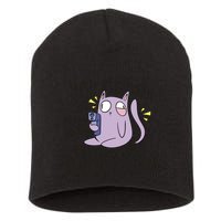 You Mess With The Meow Funny Cat Short Acrylic Beanie