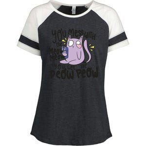 You Mess With The Meow Funny Cat Enza Ladies Jersey Colorblock Tee