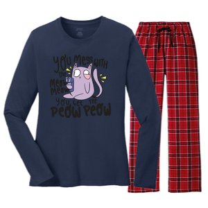 You Mess With The Meow Funny Cat Women's Long Sleeve Flannel Pajama Set 