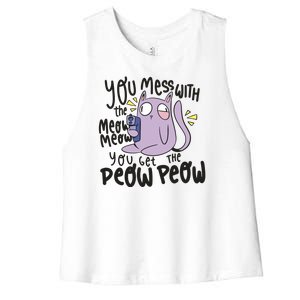 You Mess With The Meow Funny Cat Women's Racerback Cropped Tank