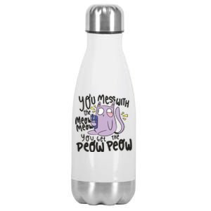 You Mess With The Meow Funny Cat Stainless Steel Insulated Water Bottle