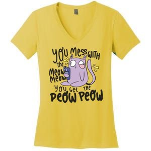 You Mess With The Meow Funny Cat Women's V-Neck T-Shirt