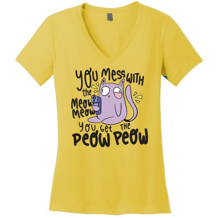 You Mess With The Meow Funny Cat Women's V-Neck T-Shirt