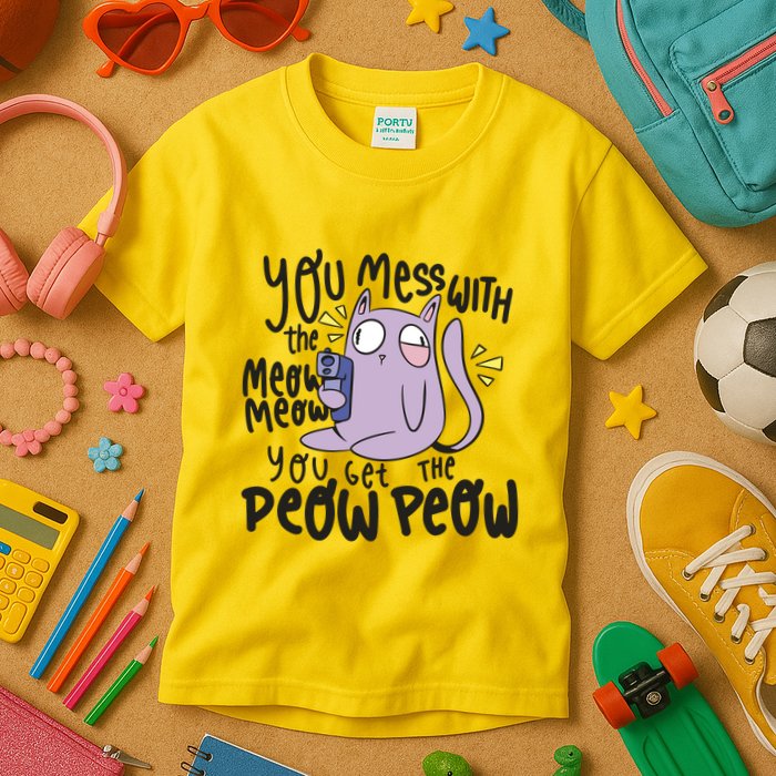 You Mess With The Meow Funny Cat Kids T-Shirt