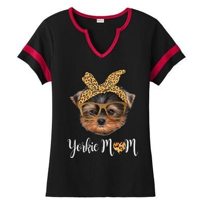 Yorkie Mom Yorkshire Leopard Dog Lovers Mother's Day Gift Ladies Halftime Notch Neck Tee