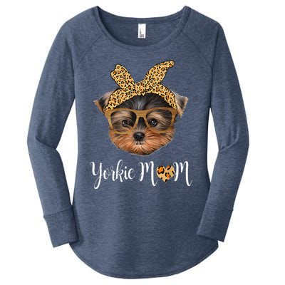 Yorkie Mom Yorkshire Leopard Dog Lovers Mother's Day Gift Women's Perfect Tri Tunic Long Sleeve Shirt